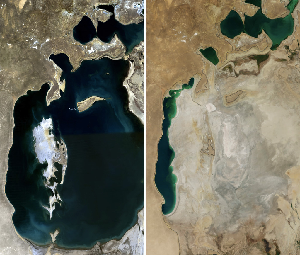 Change in Aral Sea extent, 1989-2014